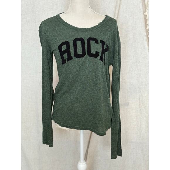 Zadig & Voltaire Willy Flocked ROCK Green Long Sleeve Graphic Tee Size M - Picture 1 of 6